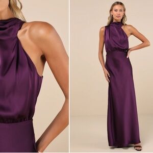 LULU's Sexy Chic Elegant Sophisticated Chic Satin High Neck Modest Maxi Dress